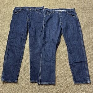 2 Wrangler Jeans Mens 38x30 Blue Regular Fit 96501MR Denim Straight Leg Comfort